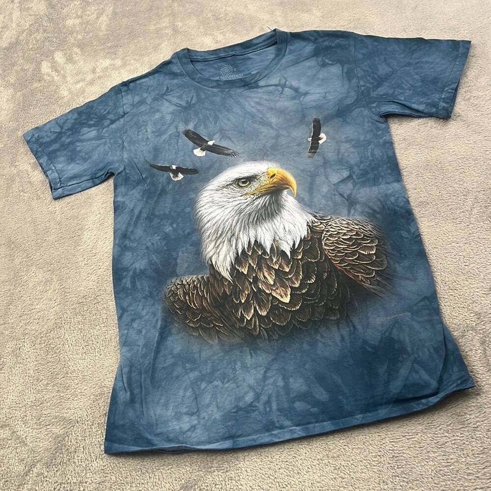 The Mountain S 100% Cotton Blue‎ Bald Eagle Tie Dye Men's Womens T Shirt